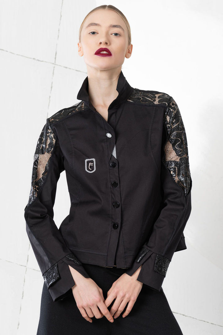 Elisa Cavaletti EJW241019902 Black Net Sleeve Blouse - Experience Boutique