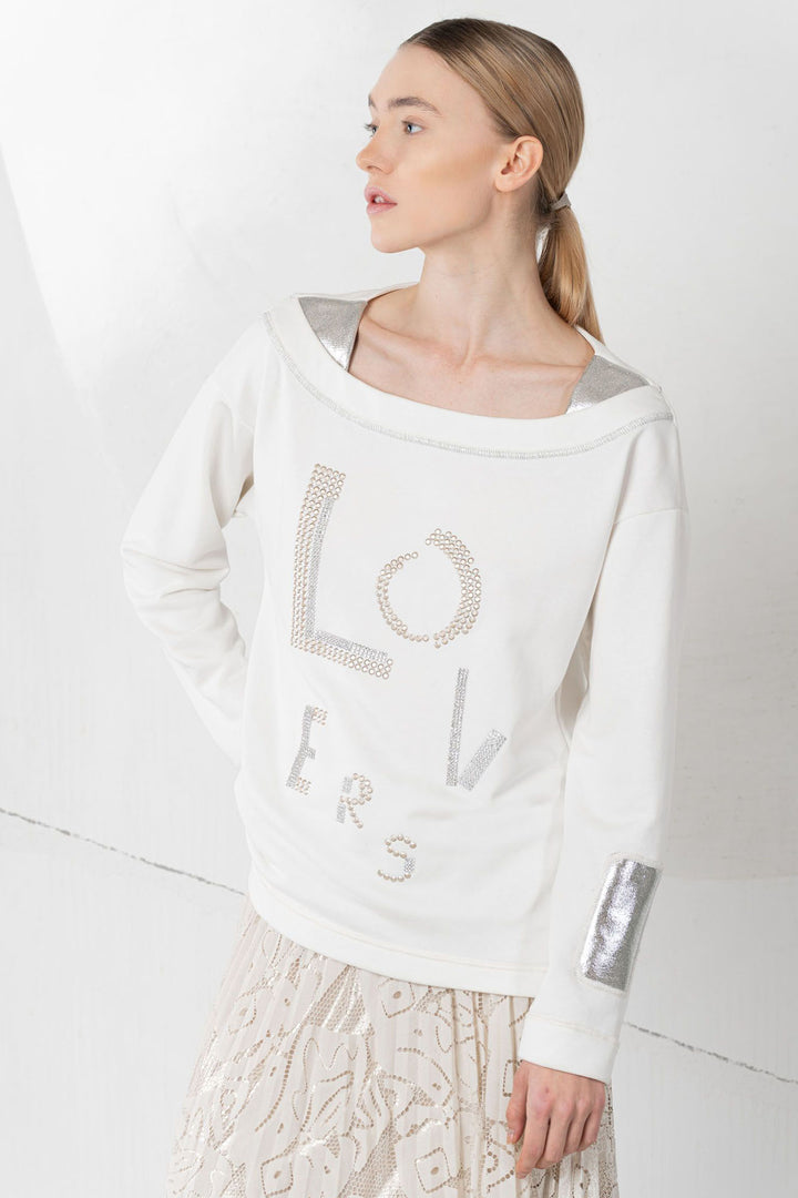 Elisa Cavaletti ELW245535201 Ivory Lovers Sweatshirt - Experience Boutique