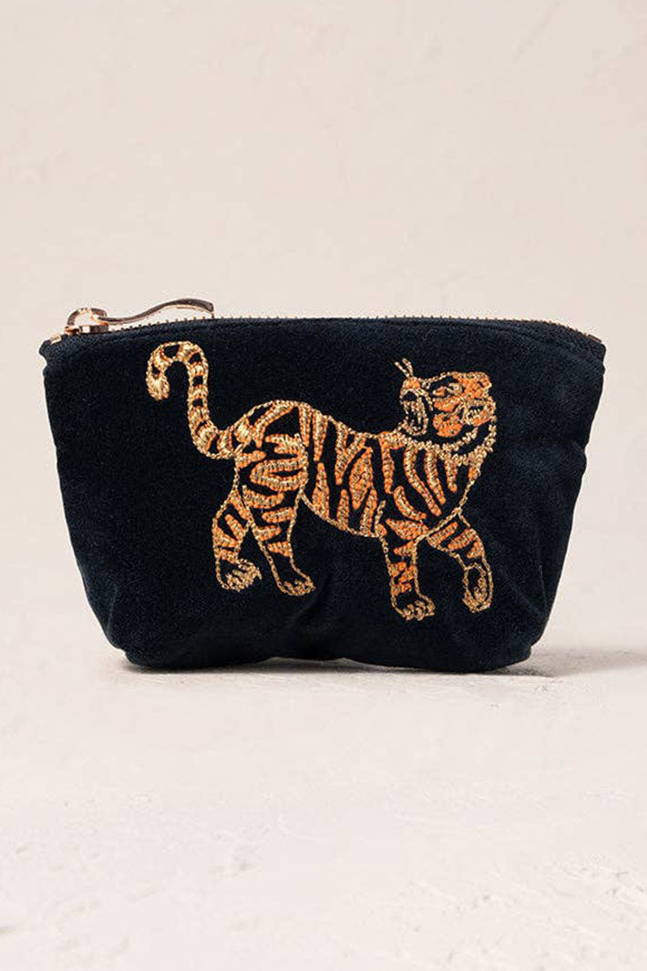 Elizabeth Scarlett Charcoal Wild Tiger Velvet Coin Purse - Experience Boutique