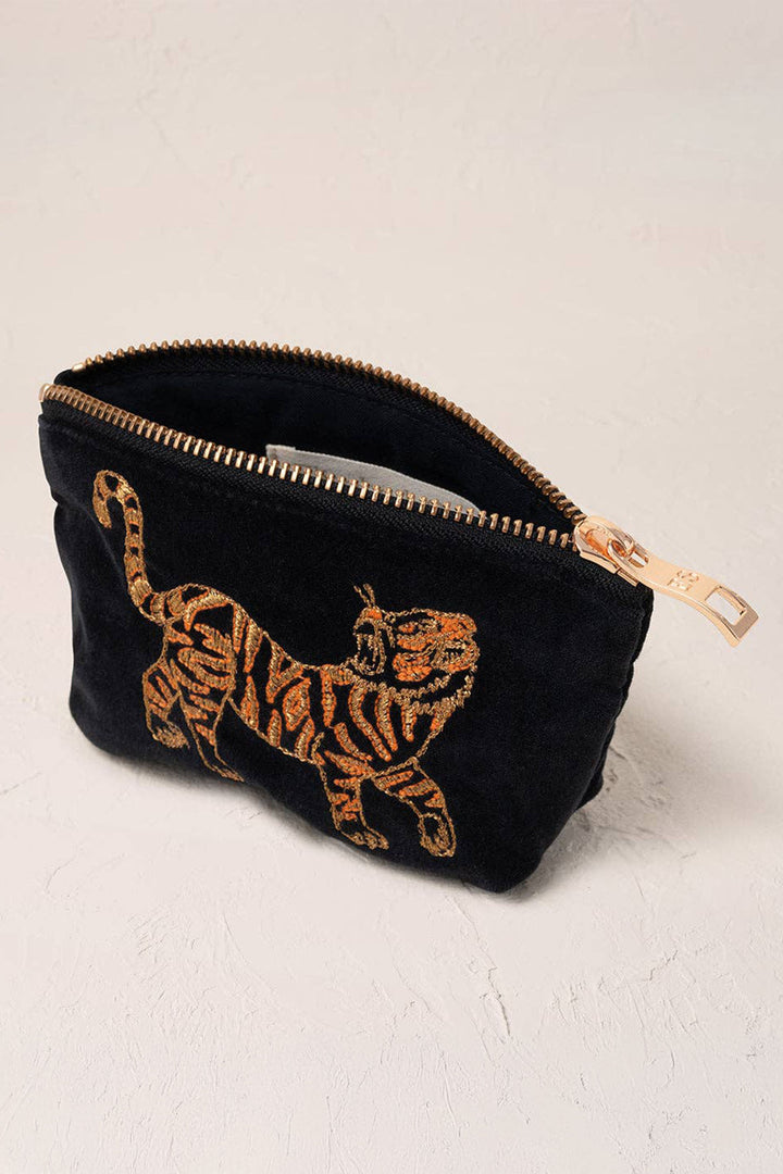 Elizabeth Scarlett Charcoal Wild Tiger Velvet Coin Purse - Experience Boutique