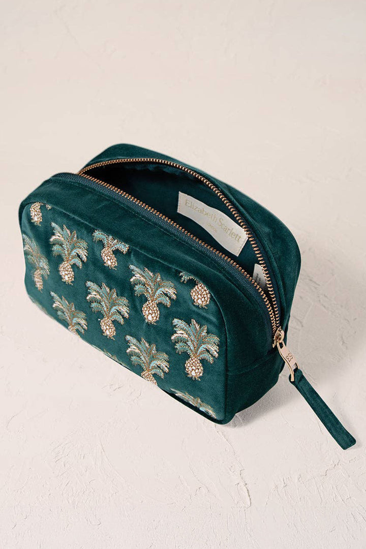 Elizabeth Scarlett Emerald Pineapples Velvet Makeup Bag - Experience Boutique