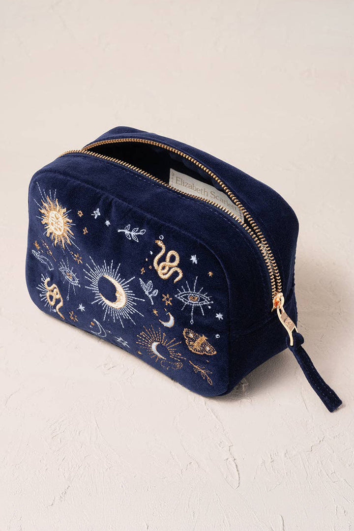 Elizabeth Scarlett Navy Boho Mysticism Velvet Makeup Bag - Experience Boutique