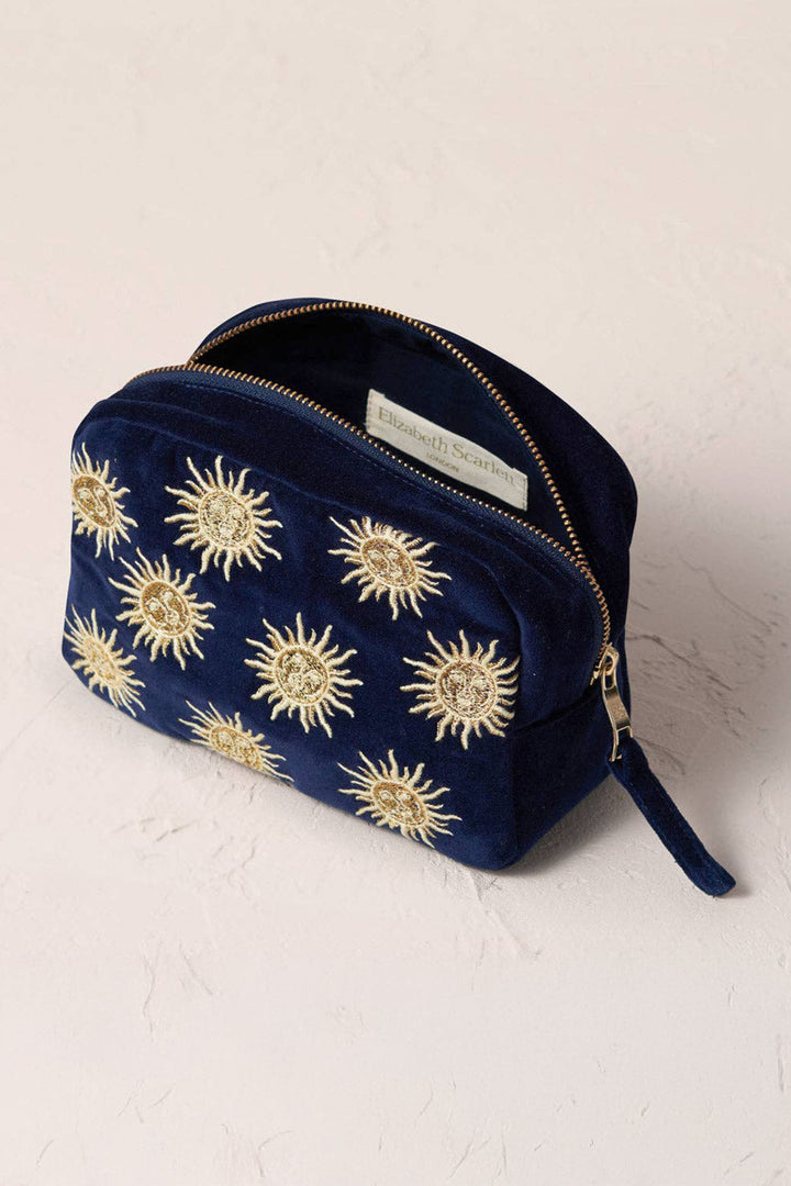 Elizabeth Scarlett Navy Sun Goddess Velvet Makeup Bag - Experience Boutique