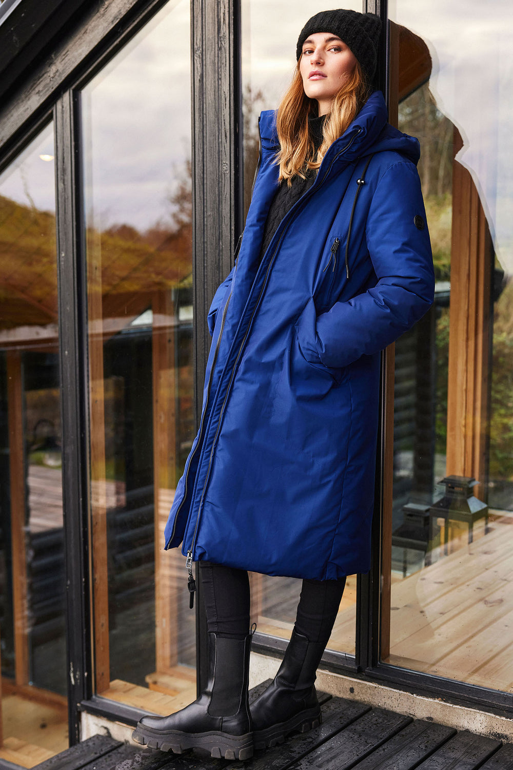 Frandsen 941 67 Cobalt Blue Padded Coat With Hood - Experience Boutique