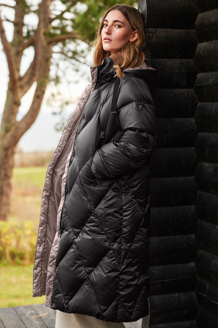 Frandsen 967 580 9041 Diamond Quilt Down Coat Black and Pale Rose - Experience Boutique