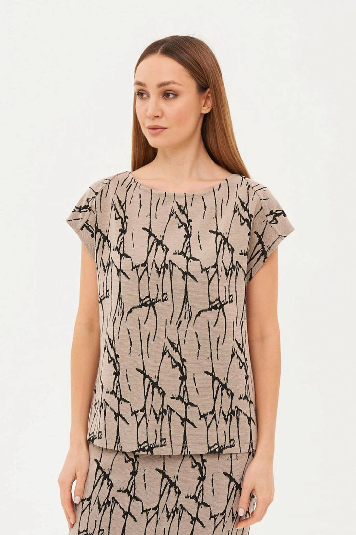 Gerry Weber 270209 Beige & Black Abstract Print Top