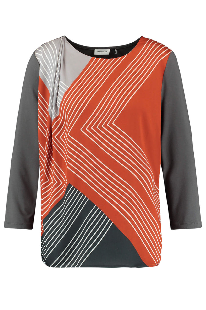 Gerry Weber 270222 Red & Grey Block Print Top - Experience Boutique