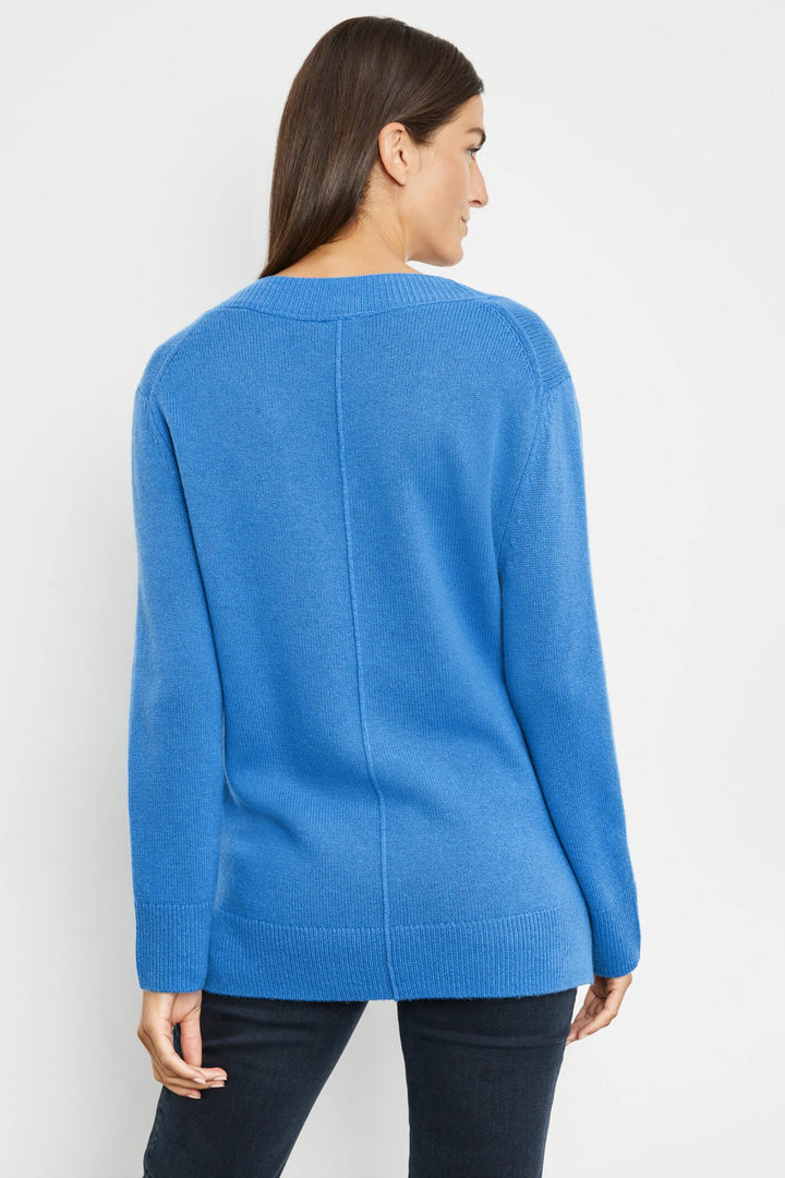 Gerry Weber 271020 Royal Blue Deep V-Neck Wool Cashmere Mix Jumper - Experience Boutique