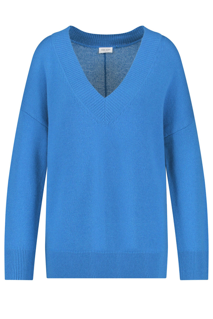 Gerry Weber 271020 Royal Blue Deep V-Neck Wool Cashmere Mix Jumper - Experience Boutique