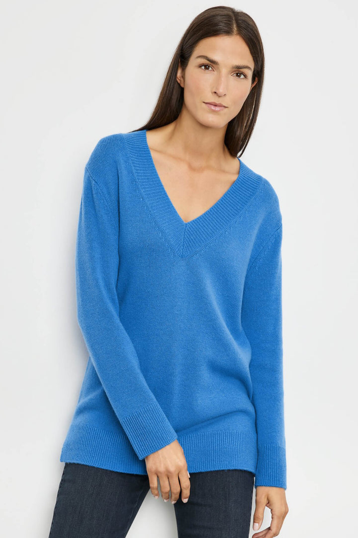 Gerry Weber 271020 Royal Blue Deep V-Neck Wool Cashmere Mix Jumper - Experience Boutique