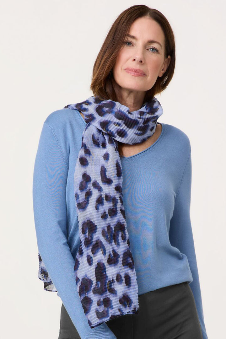 Gerry Weber 301004 Blue Leopard Print Pleated Scarf - Experience Boutique