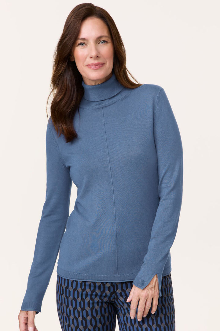 Gerry Weber 370540 Blue Steel Knitted Polo Neck Jumper - Experience Boutique