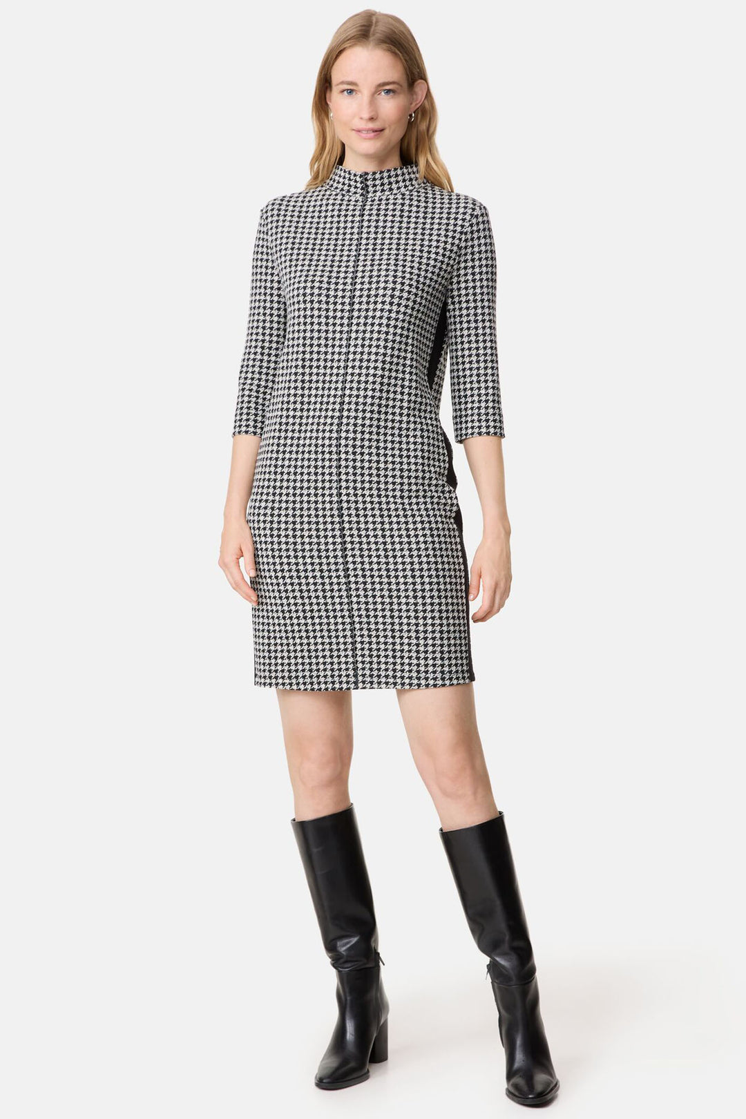 Gerry Weber 380016 Black & Taupe Houndstooth Dress - Experience Boutique