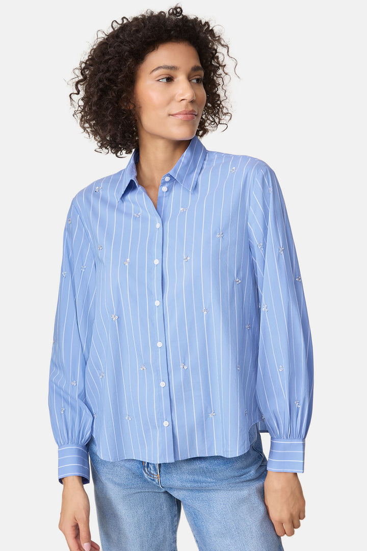 Gerry Weber 460019 Blue & White Stripe Crystal Embellished Shirt - Experience Boutique