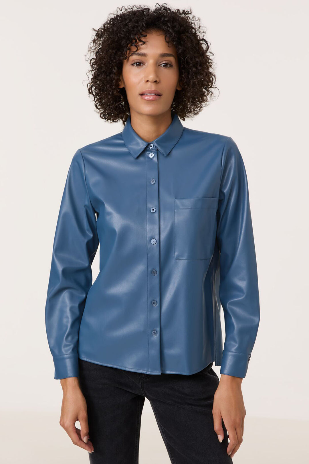 Gerry Weber 460053 Blue Steel Faux Leather Shirt - Experience Boutique