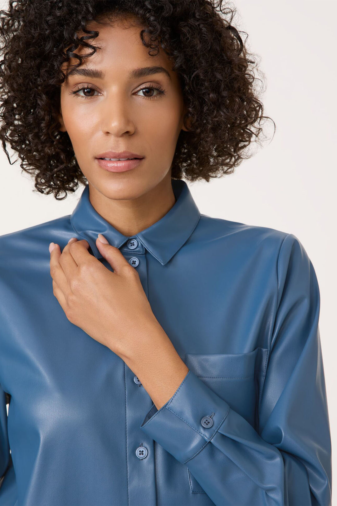 Gerry Weber 460053 Blue Steel Faux Leather Shirt - Experience Boutique