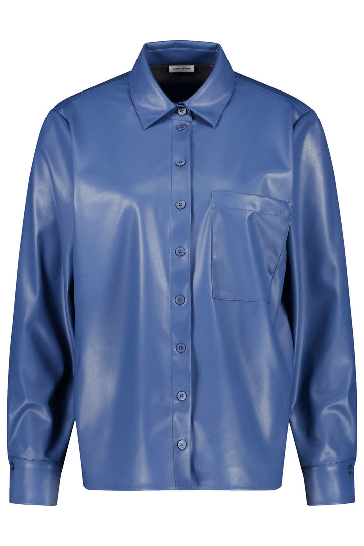 Gerry Weber 460053 Blue Steel Faux Leather Shirt - Experience Boutique