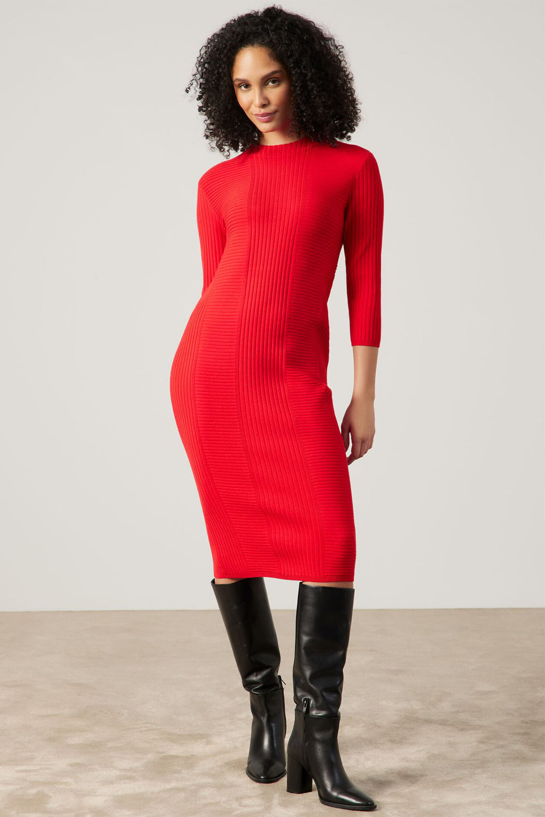 Gerry Weber 480048 Lipstick Red Ribbed Knit Dress - Experience Boutique