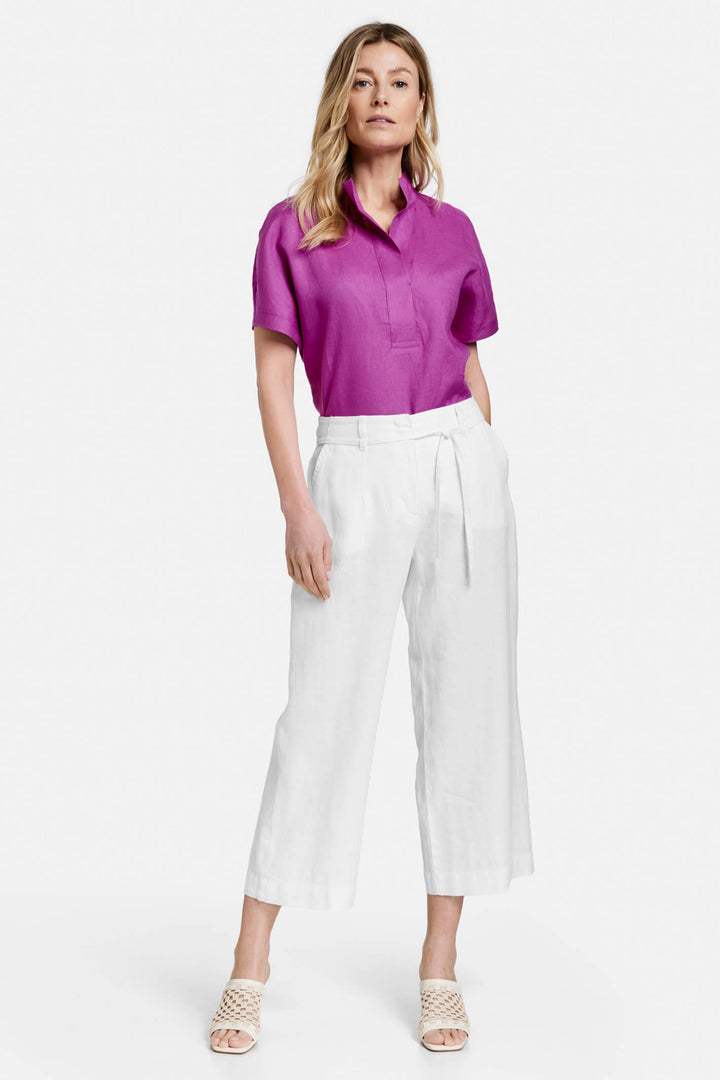 Gerry Weber 822061 White Linen Wide Leg Trousers - Experience Boutique