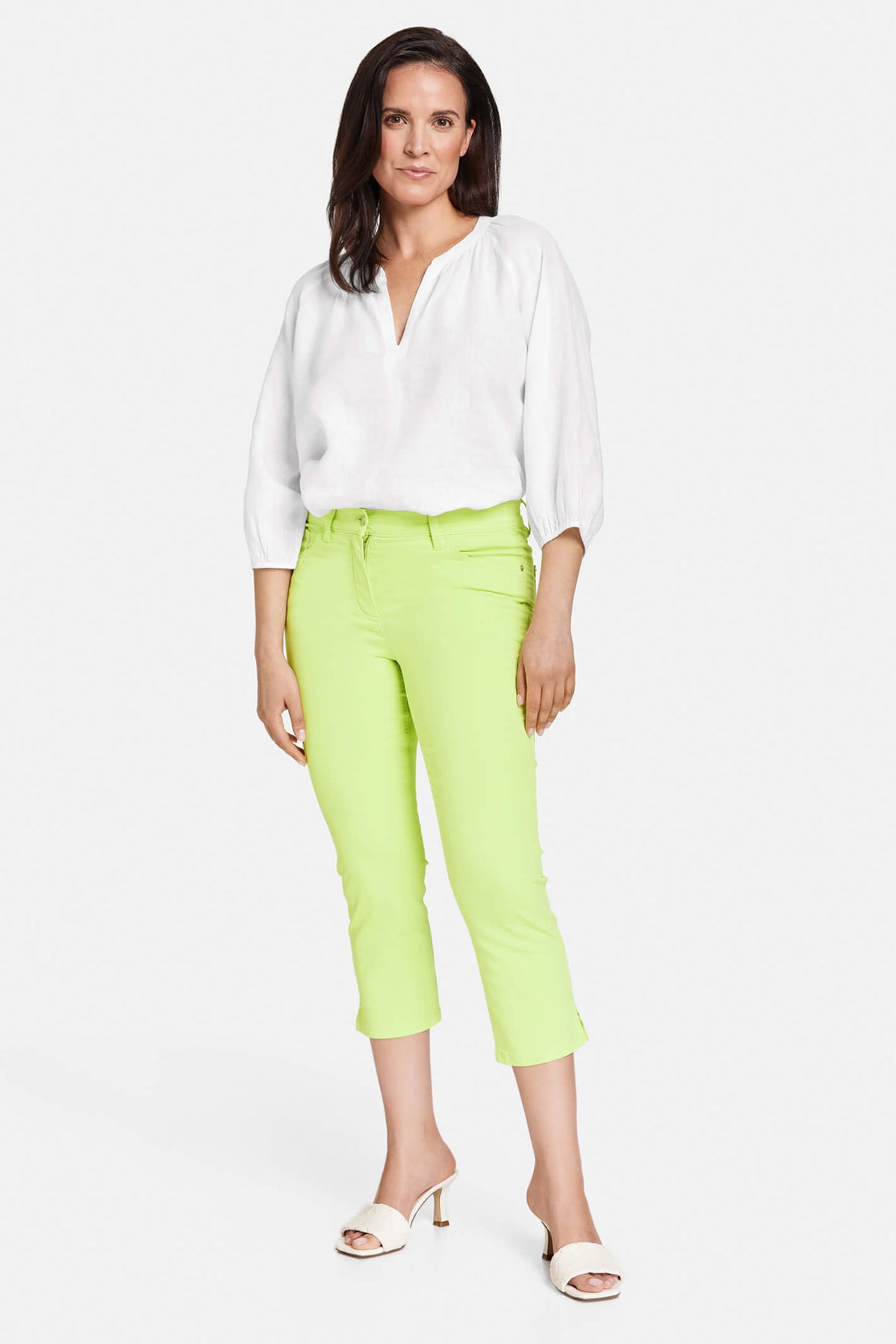 SOLEMIO Lime Green Regular Fit Flat Front Trousers