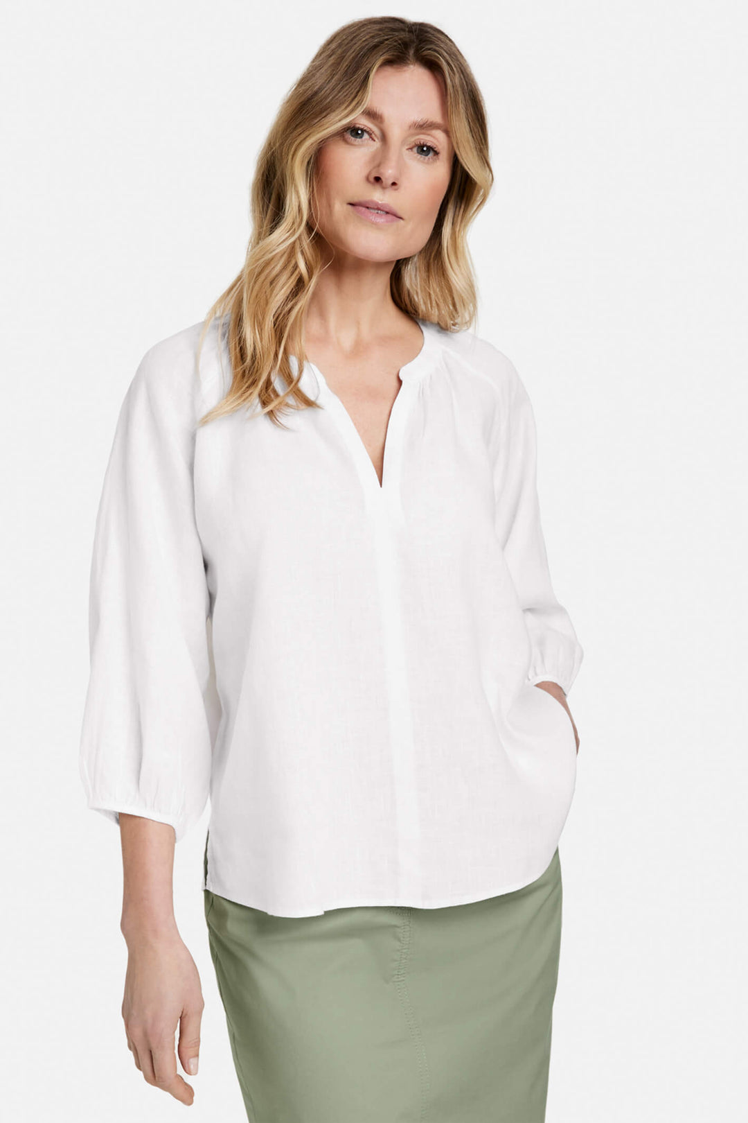 Gerry Weber 860053 White Linen Blouse - Experience Boutique