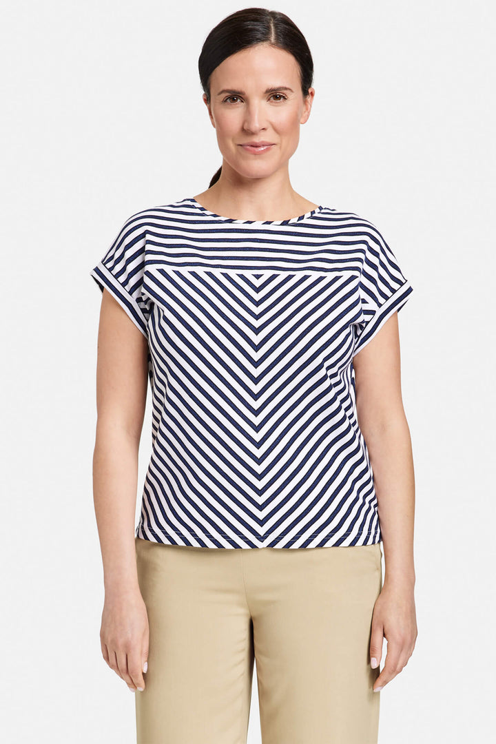 Gerry Weber 870105 Metallic Blueberry Stipe T-Shirt - Experience Boutique