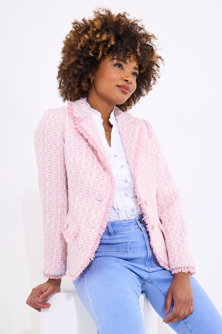 Joe Browns Claudette Floral Fastening Pink Tweed Jacket WJ701A - Experience Boutique