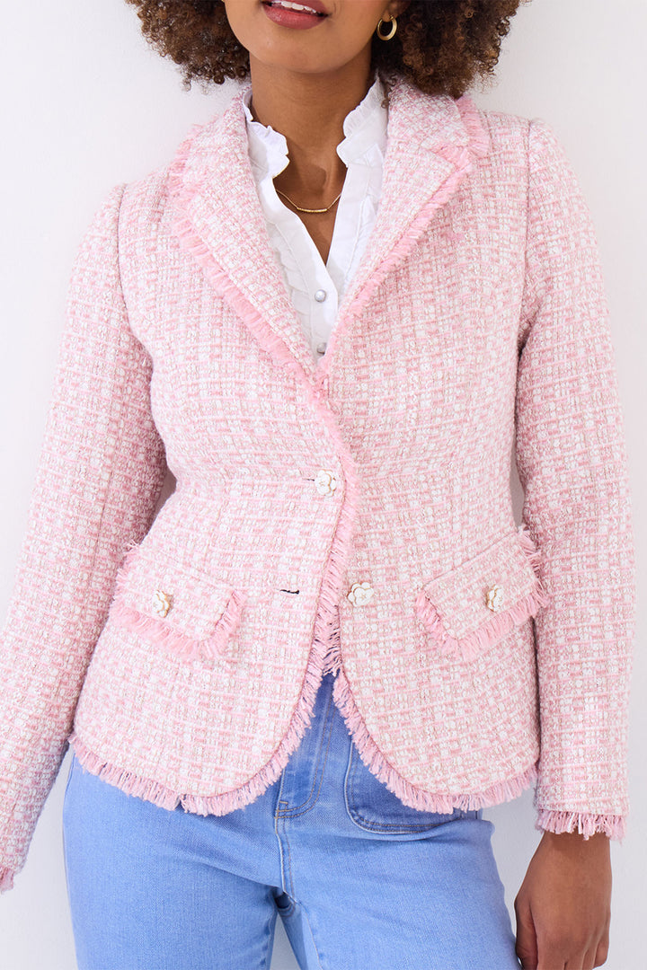 Joe Browns Claudette Floral Fastening Pink Tweed Jacket WJ701A - Experience Boutique