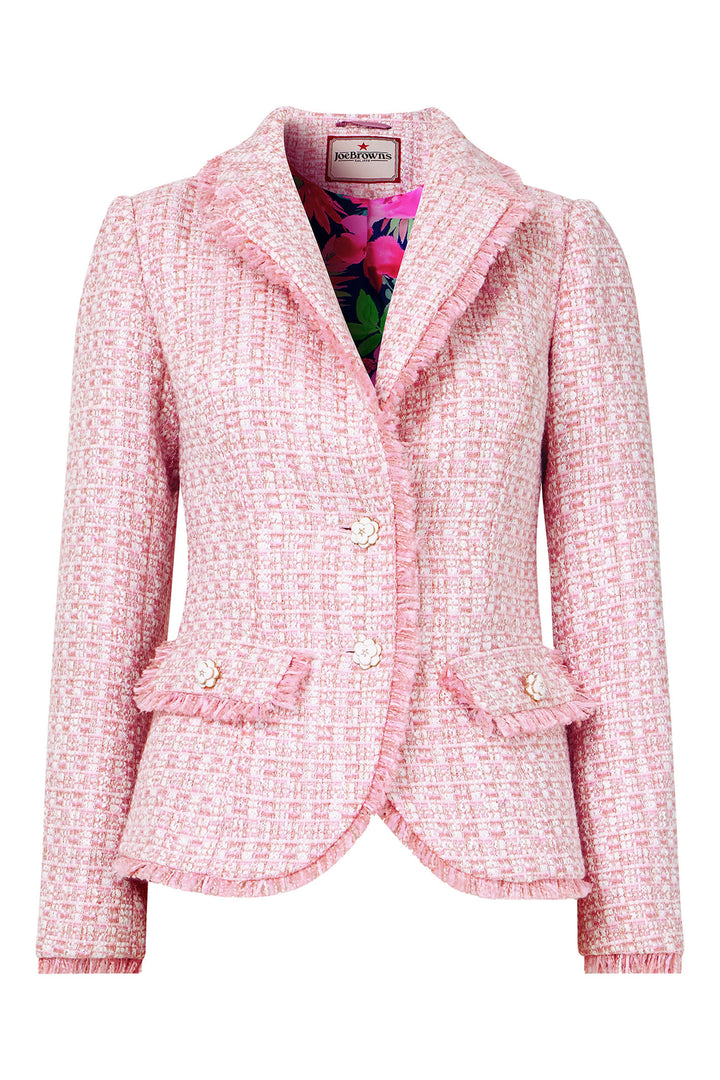 Joe Browns Claudette Floral Fastening Pink Tweed Jacket WJ701A - Experience Boutique