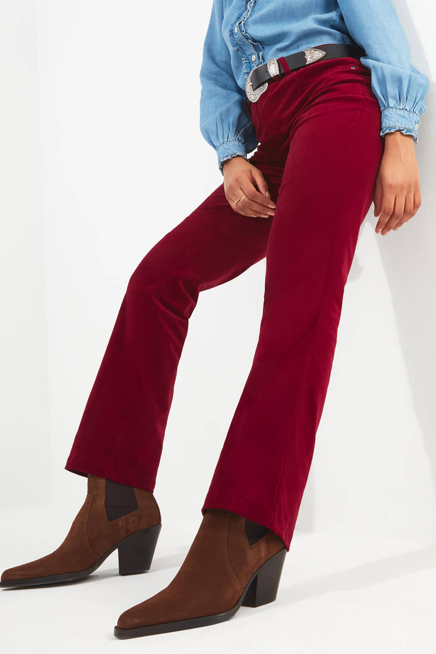 joe browns wb328 berry red must have moleskin bootcut trousers experience boutique