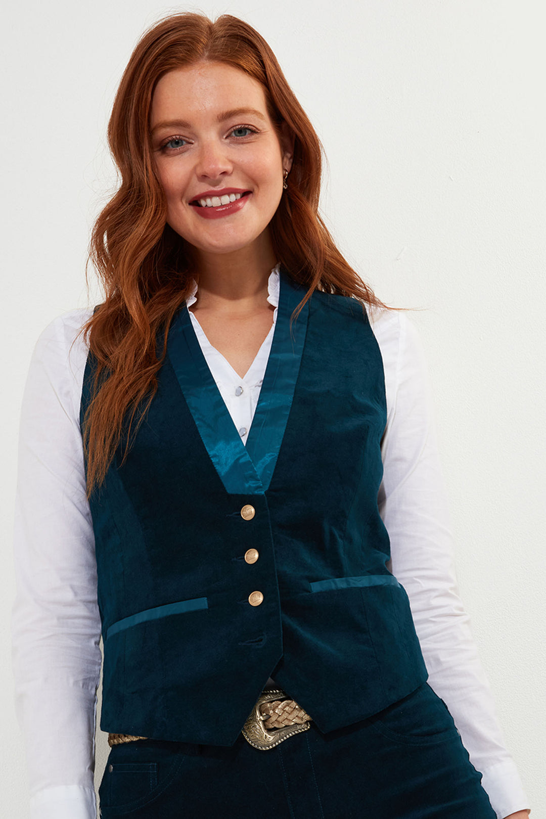 Joe Browns WJ682A Teal Ultimate Velvet Waistcoat - Experience Boutique