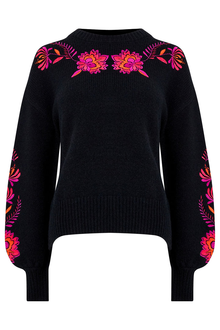 Joe Browns WK737 Black Stunning Florals Embroidered Jumper - Experience Boutique