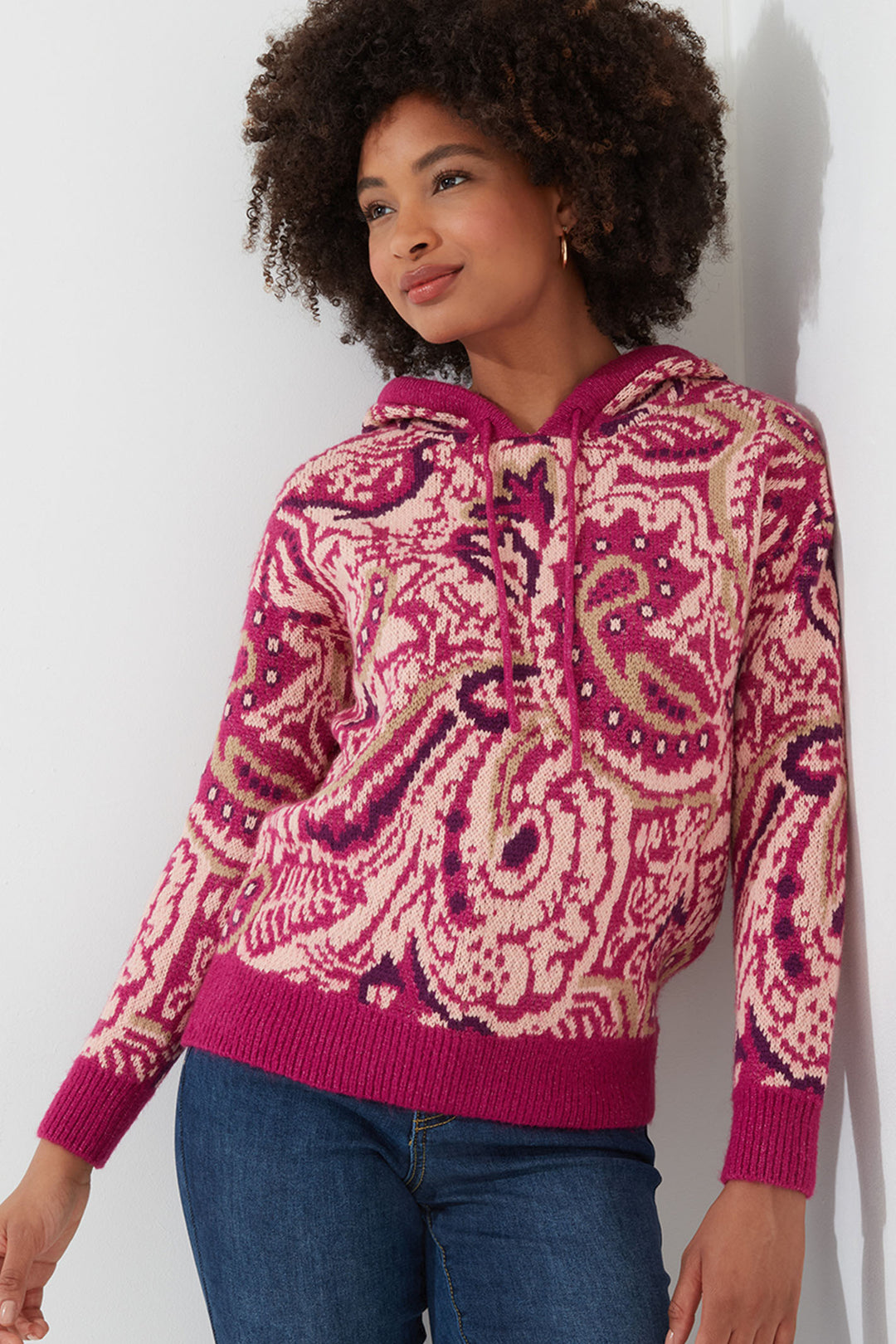 Joe Browns WK742 Pink Perfectly Paisley Hooded Jumper - Experience Boutique