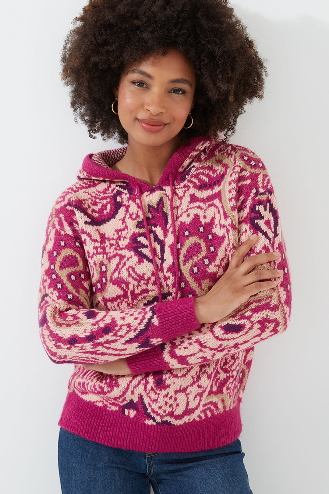 Joe Browns WK742 Pink Perfectly Paisley Hooded Jumper - Experience Boutique