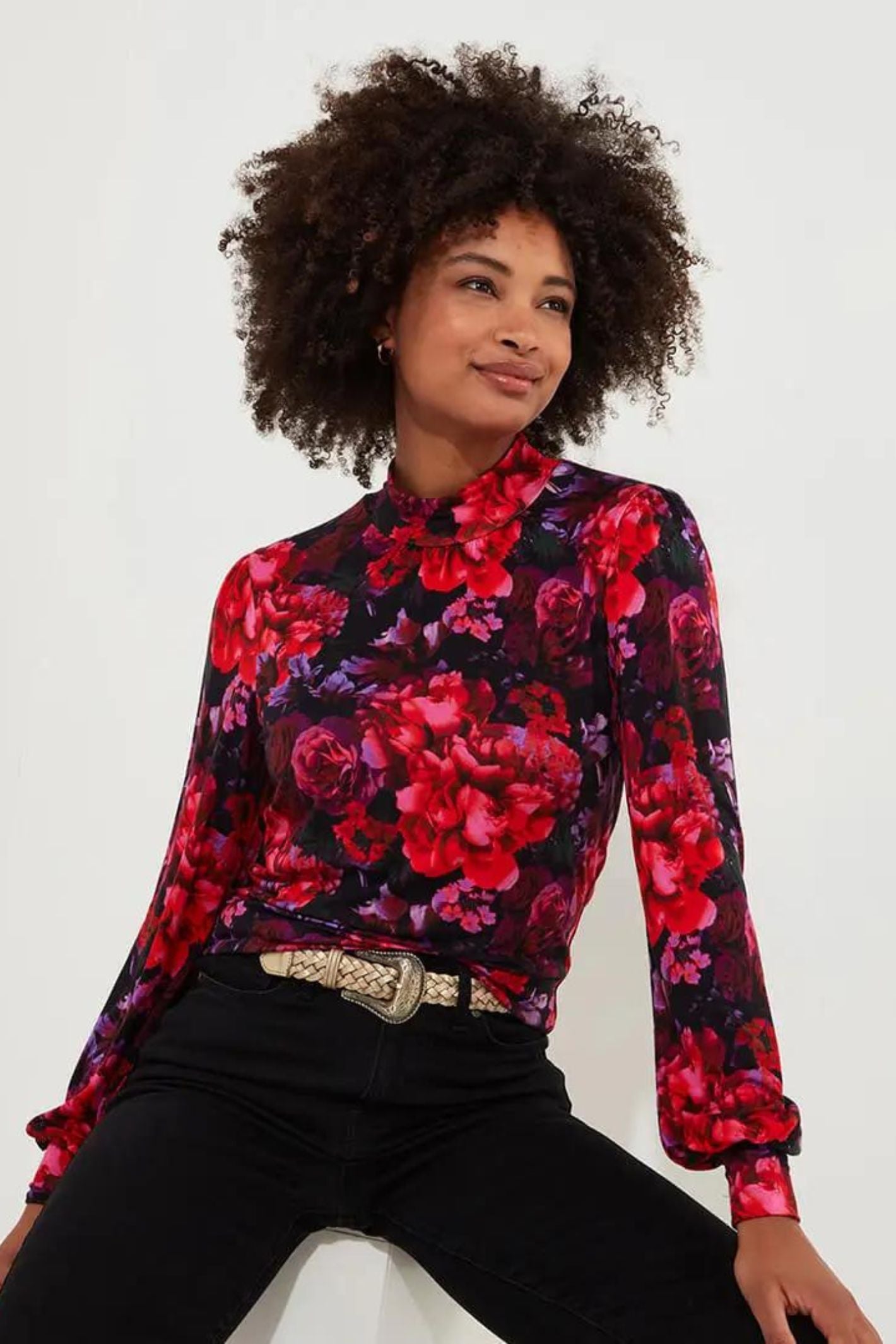 Joe Browns WU105A Red Romantic Florals Jersey Print Top