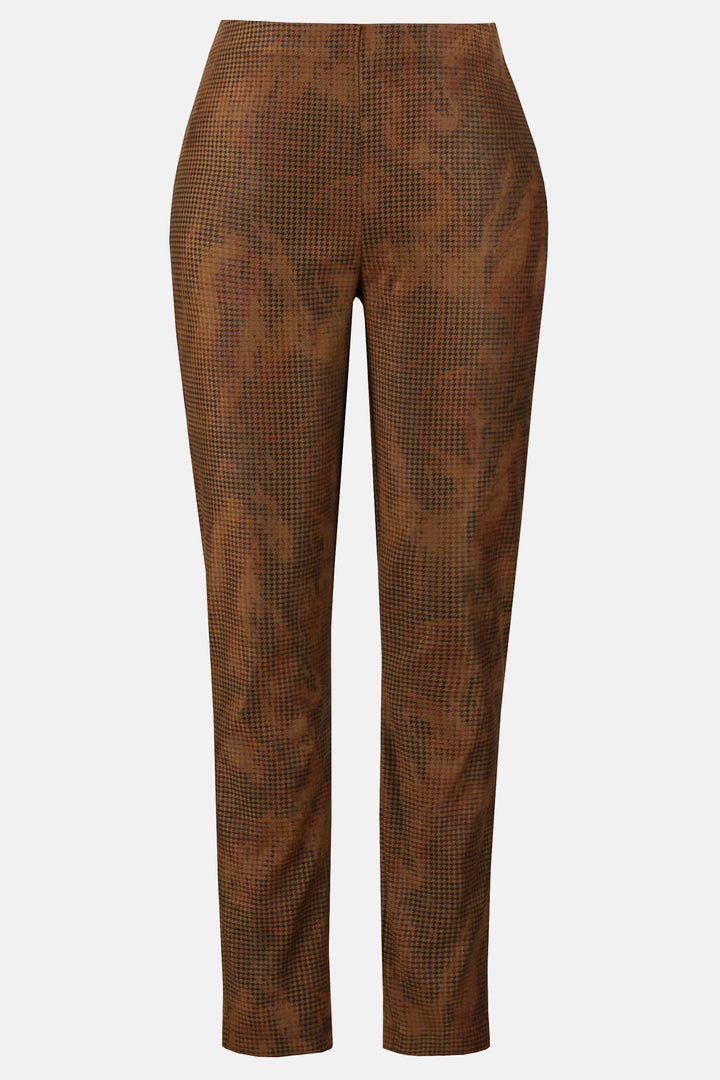 Joseph Ribkoff 233000 Brown Houndstooth Slim Leg Pull-On Trousers - Experience Boutique