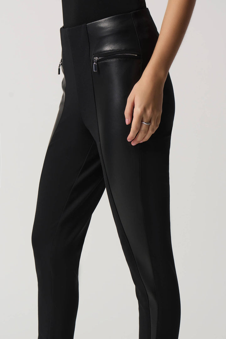 Joseph Ribkoff 233012 Black Faux Leather Front Pull-On Trousers - Experience Boutique