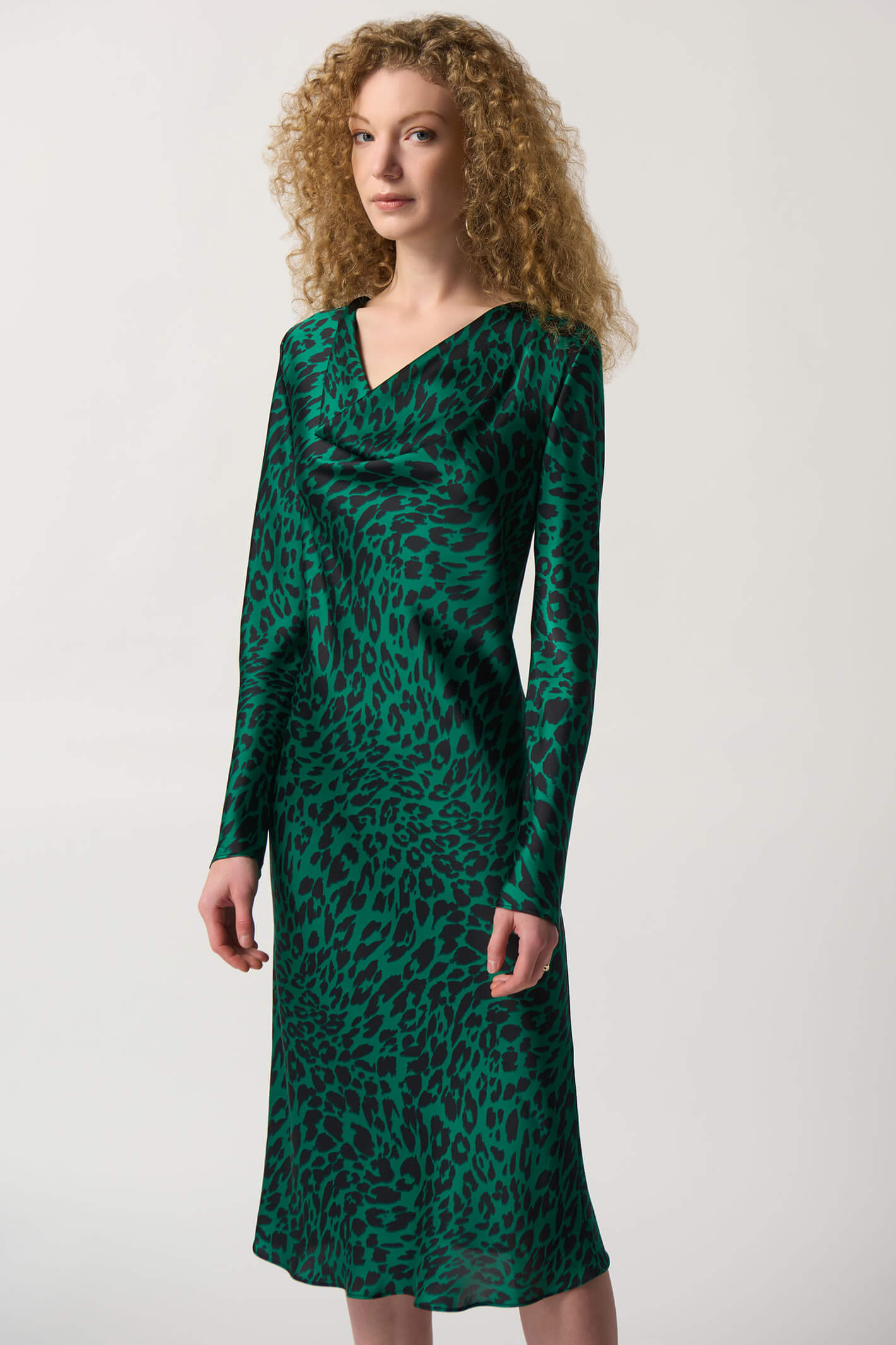 Green satin clearance leopard print dress