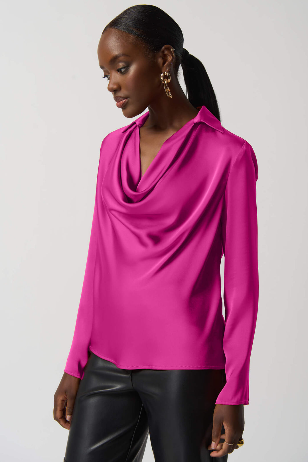 Joseph Ribkoff 233136 Opulence Pink Cowl Neck Satin Top - Experience Boutique