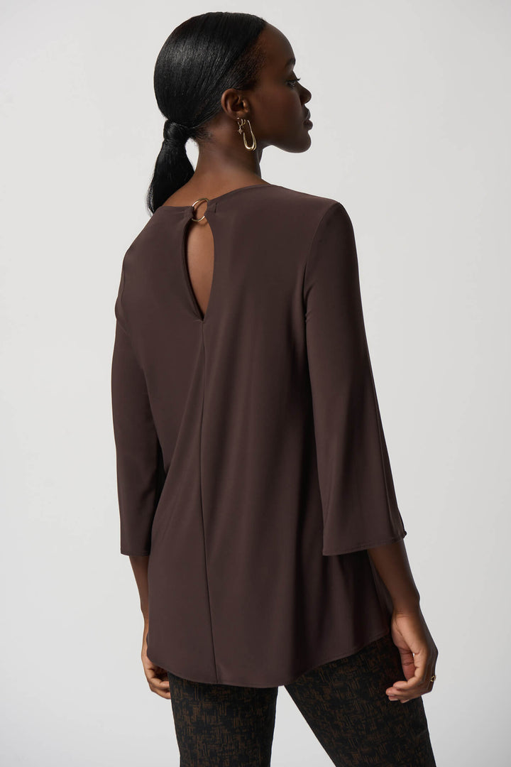 Joseph Ribkoff 233253 Mocha Brown Keyhole Neck Split Sleeve Tunic Top - Experience Boutique