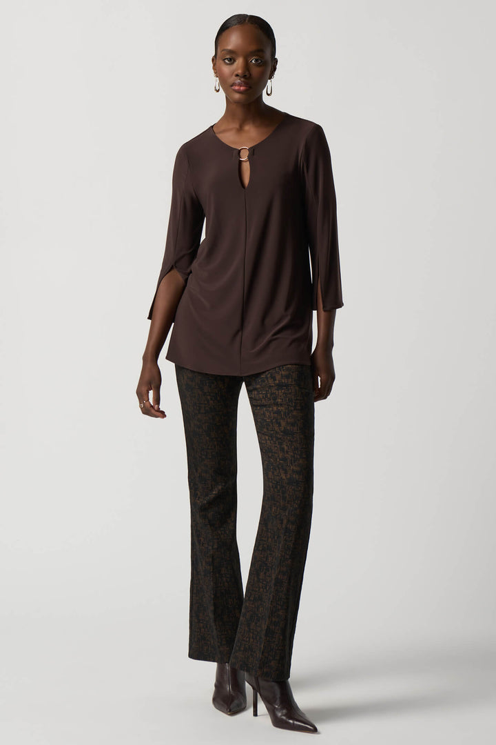 Joseph Ribkoff 233253 Mocha Brown Keyhole Neck Split Sleeve Tunic Top - Experience Boutique