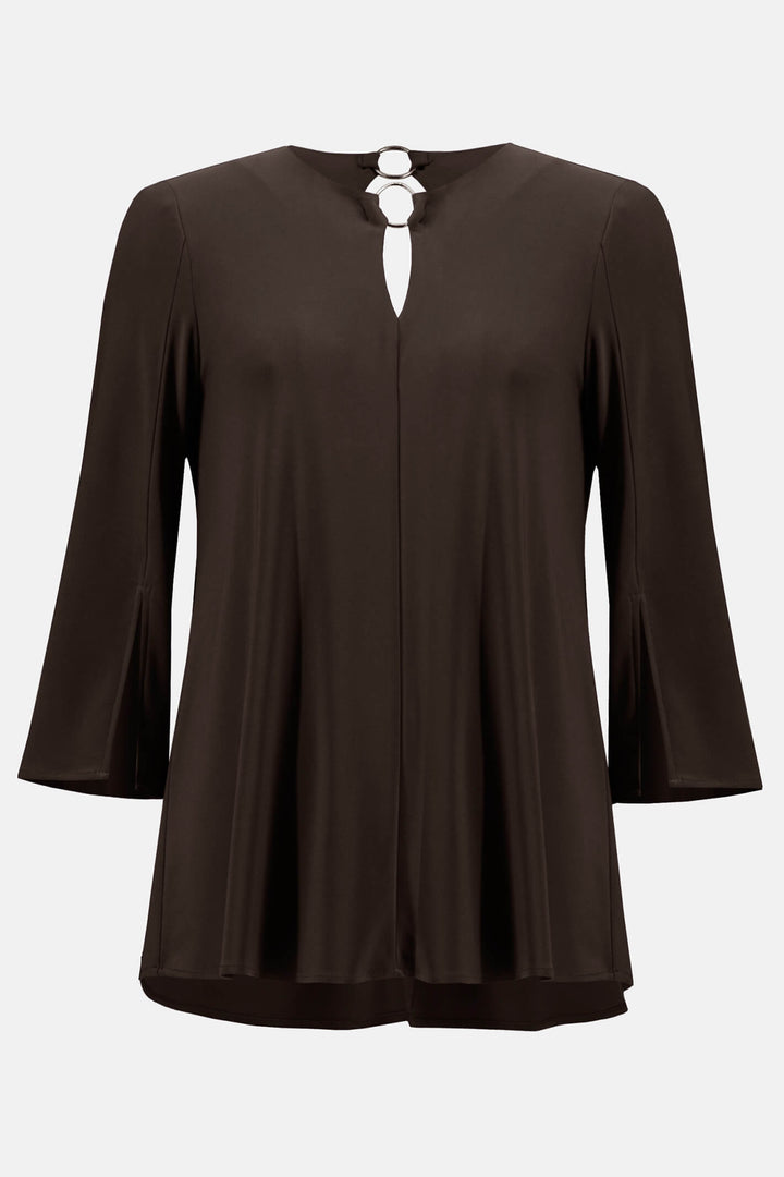 Joseph Ribkoff 233253 Mocha Brown Keyhole Neck Split Sleeve Tunic Top - Experience Boutique