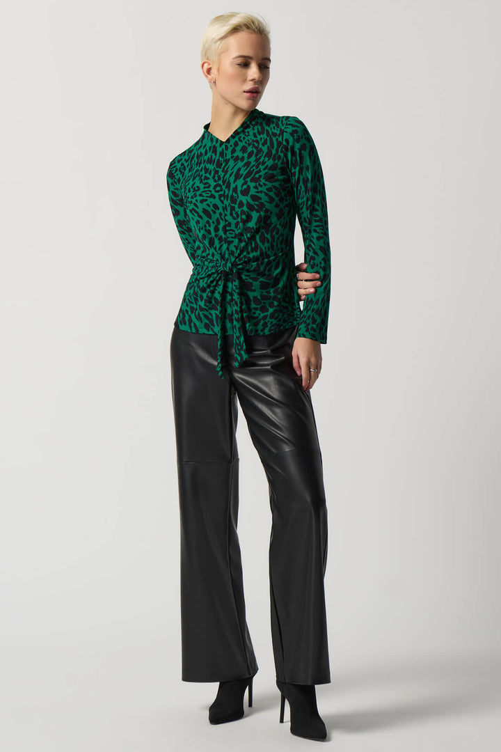 Joseph Ribkoff 233256 Emerald Green Leopard Print Tie Front Top - Experience Boutique