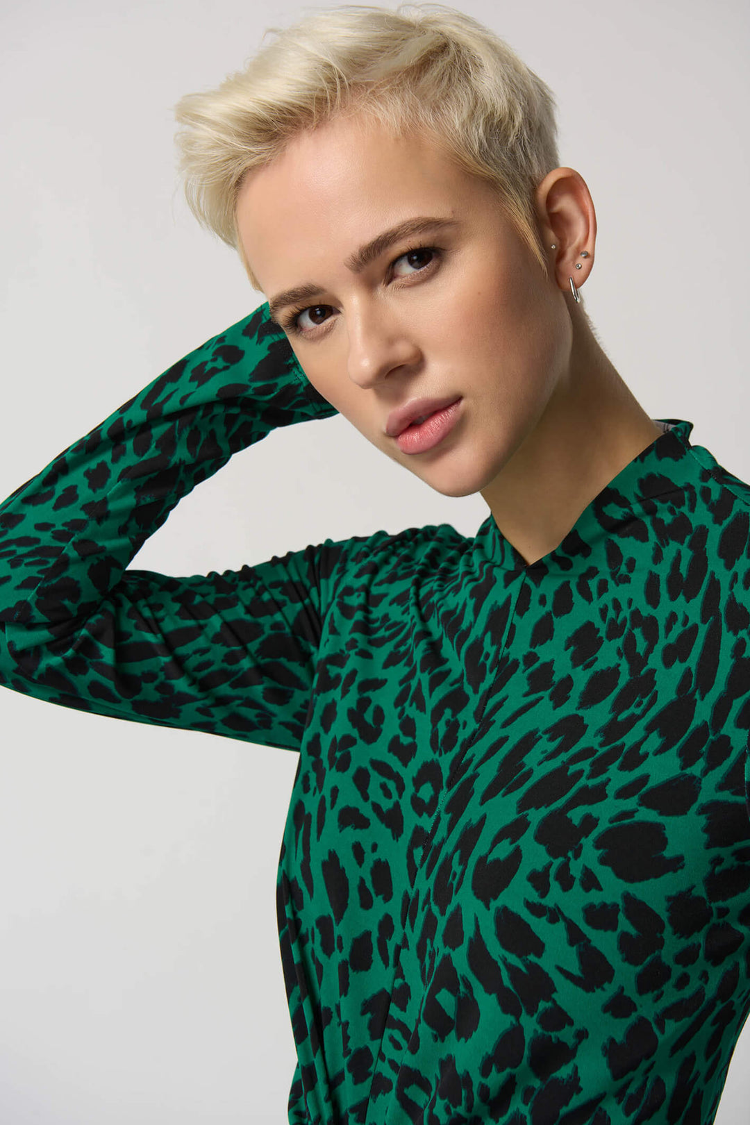 Joseph Ribkoff 233256 Emerald Green Leopard Print Tie Front Top - Experience Boutique