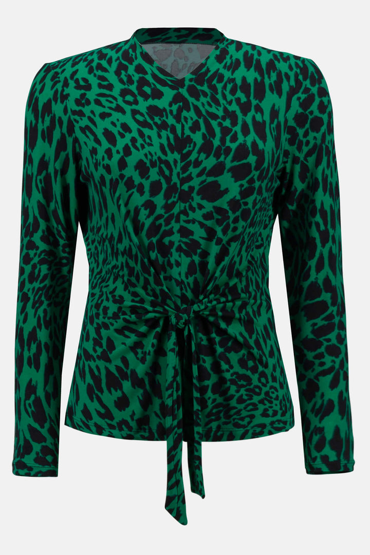 Joseph Ribkoff 233256 Emerald Green Leopard Print Tie Front Top - Experience Boutique