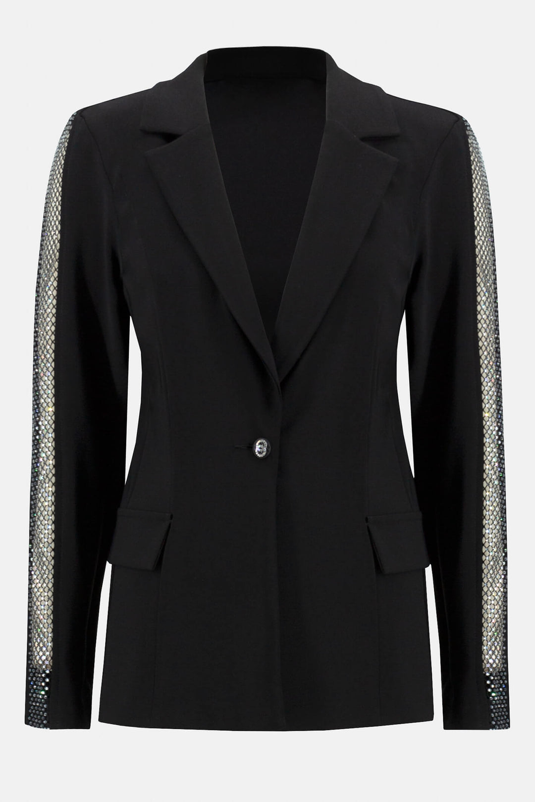 Joseph Ribkoff 233748 Black Diamante Mesh Sleeve Jacket - Experience Boutique