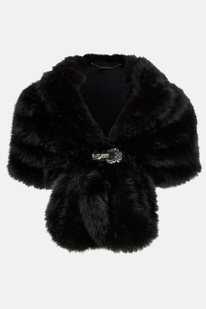 Joseph Ribkoff 233796 Black Faux Fur Cover Up Wrap - Experience Boutique