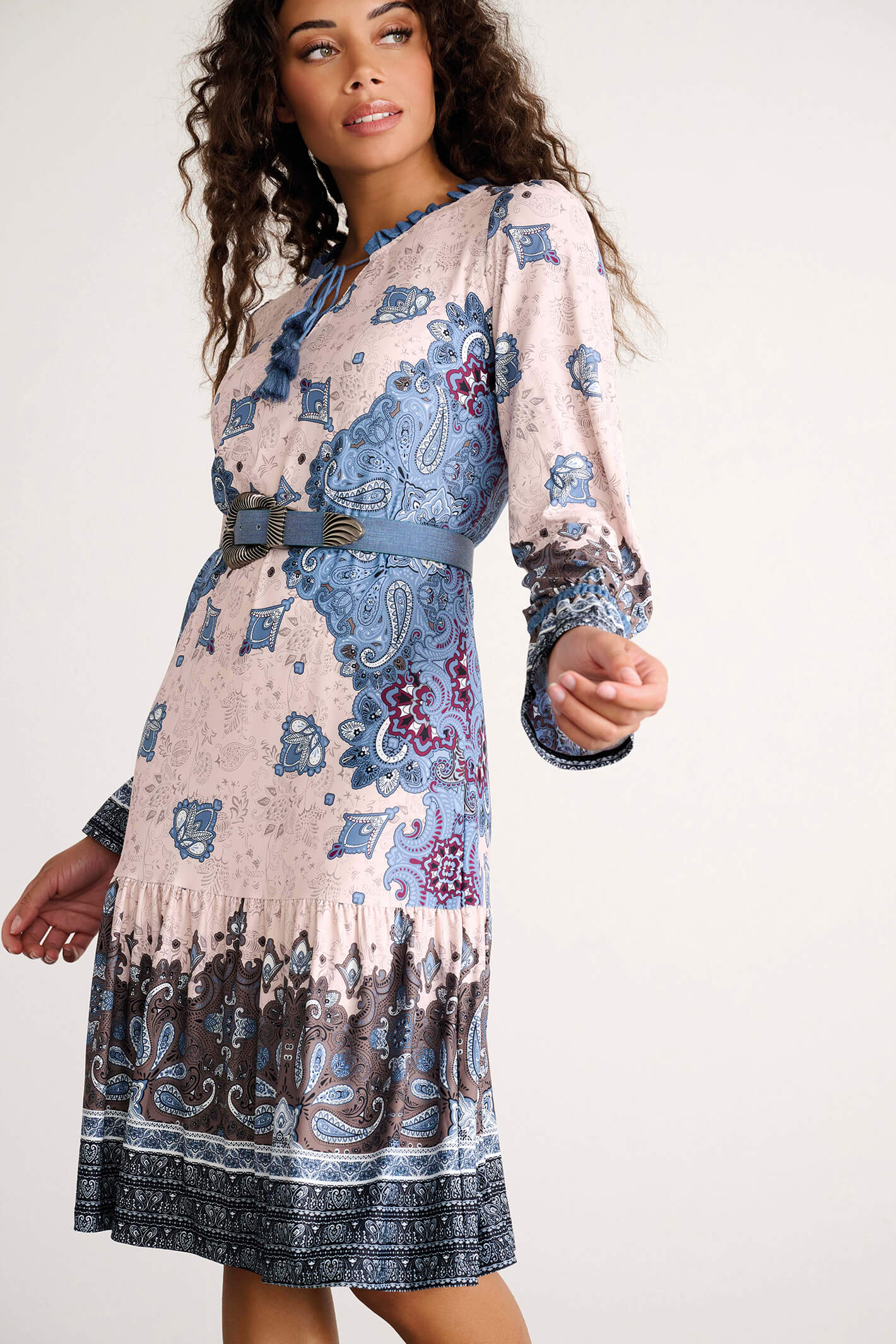 K Design X363 Stone Blue Denim Print Dress With Belt