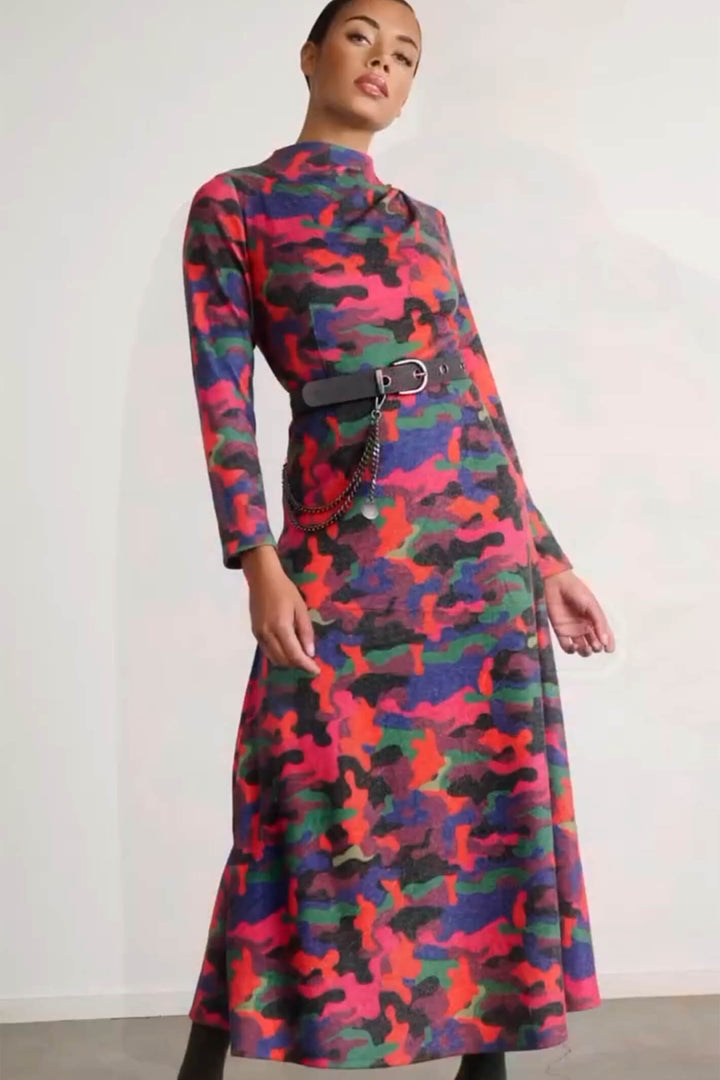 K Design X455 Coral Camo Print Maxi Dress With Sleeves - Experience Boutique