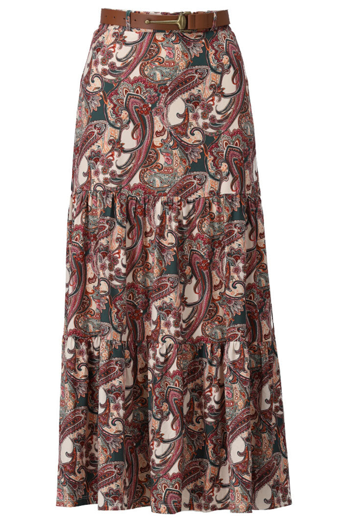 K Design Z131 Brown Paisley Print Skirt - Experience Boutique